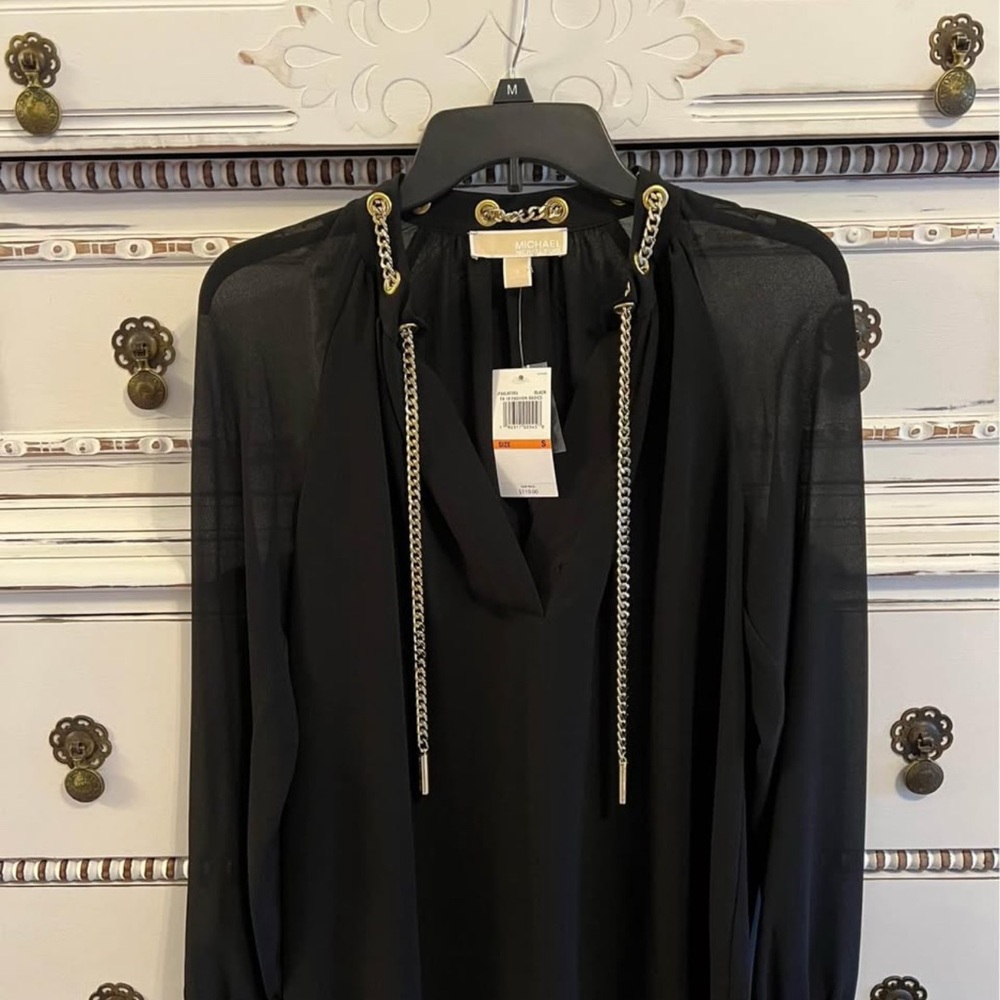 Michael Kors Black Blouse with Chain Accents